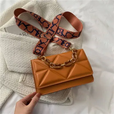 Embossed Chain Flap Square Bag